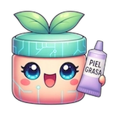 Ilustración de Creamy rodeada de productos para piel grasa