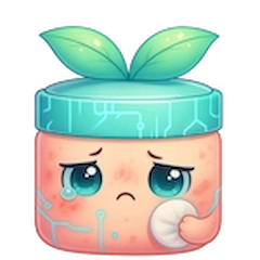 Ilustración de Creamy con piel sensible cómoda y protegida rodeada de productos calmantes