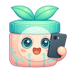 Ilustración de Creamy rodeada de elementos futuristas como moléculas y plantas