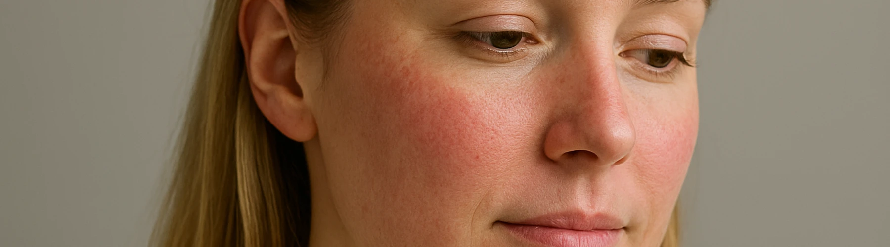 Banner horizontal: Rostro con piel sensible y ligera irritación