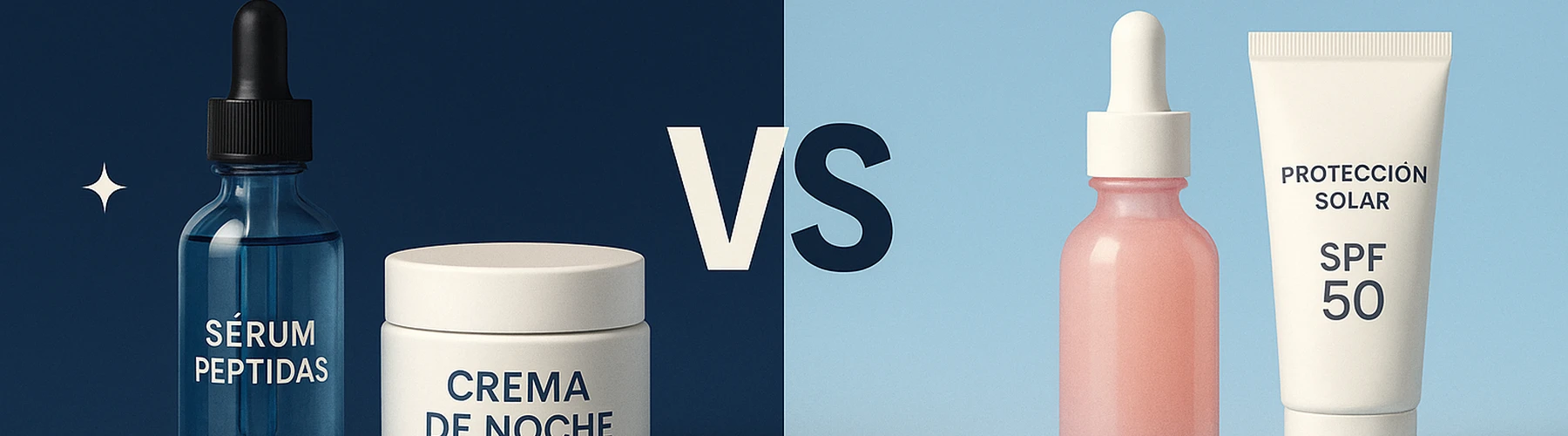 Banner horizontal: Rutina de Noche vs Rutina de Día – cuidados esenciales para tu piel 24 h