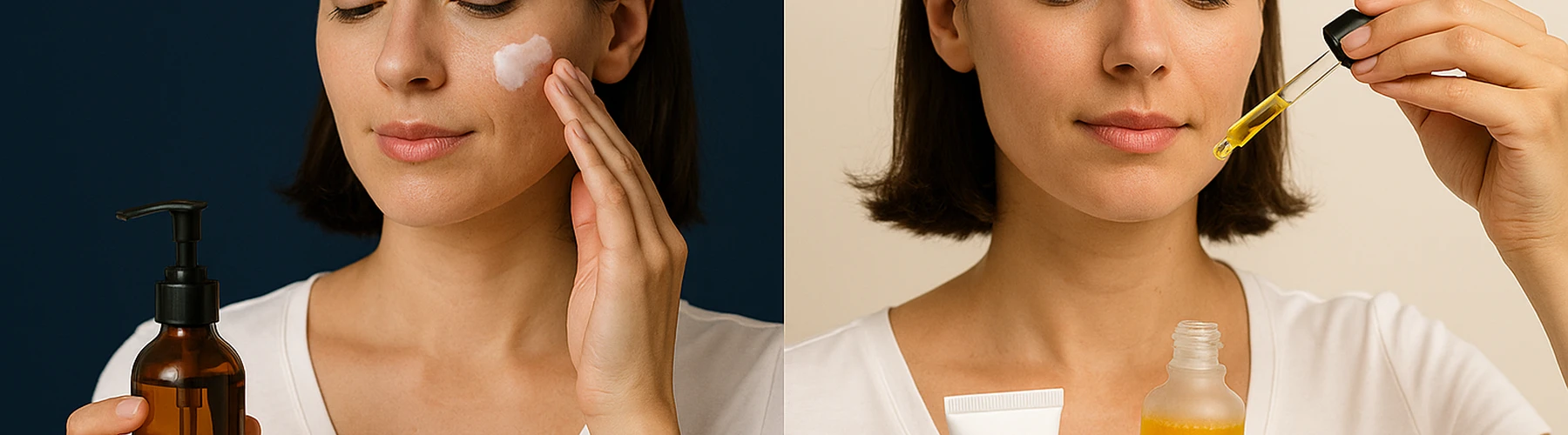 Banner horizontal: Rutina de Noche vs Rutina de Día – cuidados esenciales de tu piel